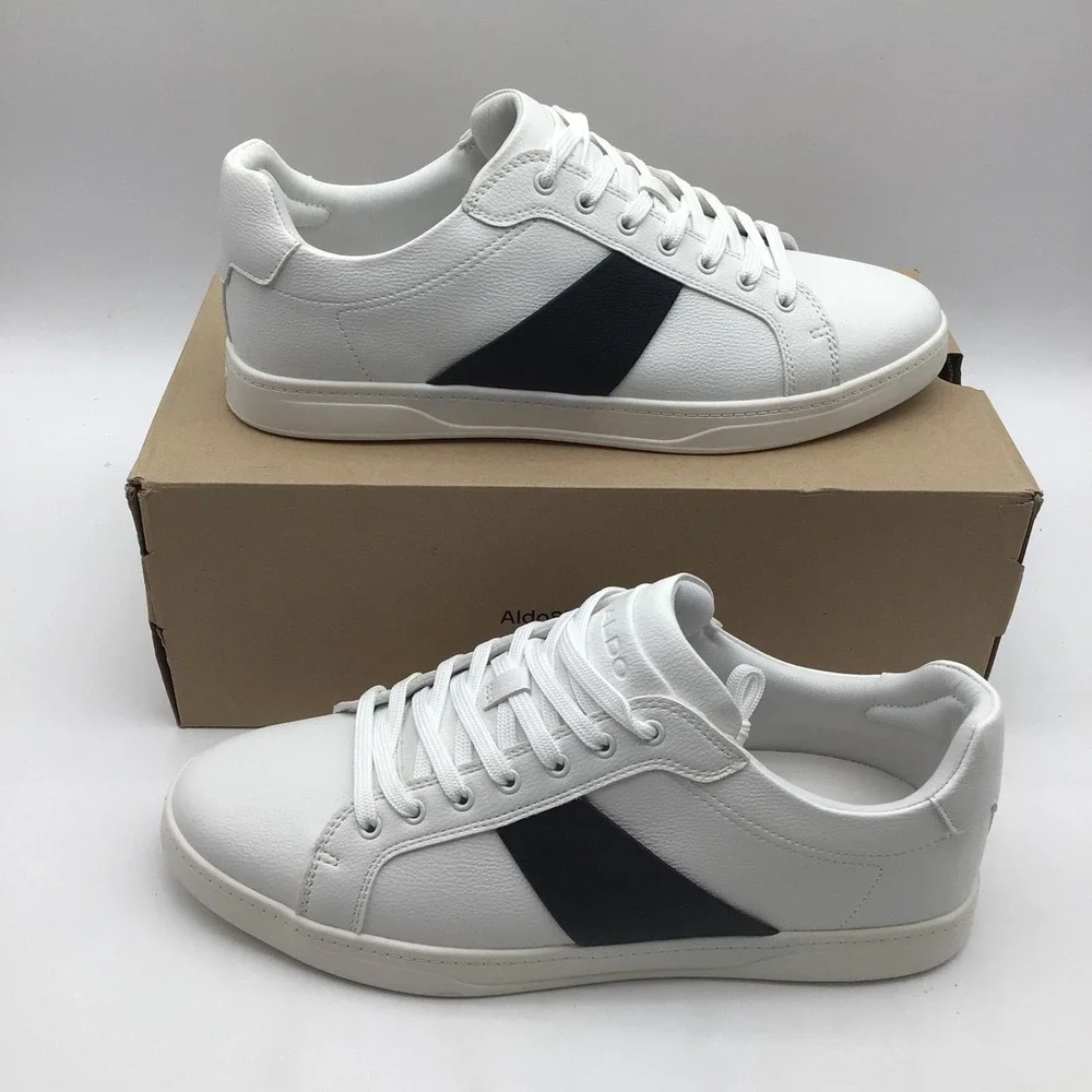 Aldo Ozzy-120 Mens White Navy Blue Stripe Low Top Sneakers‎ Size 13 NEW